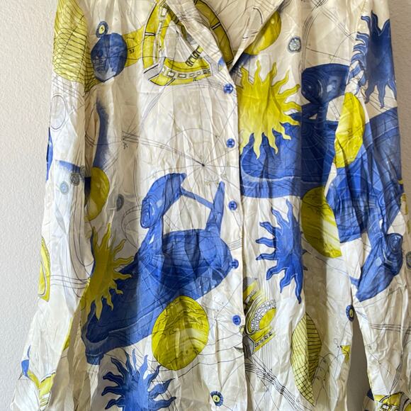 Vintage sun and moon celestial silk long sleeve button up - Picture 5 of 8